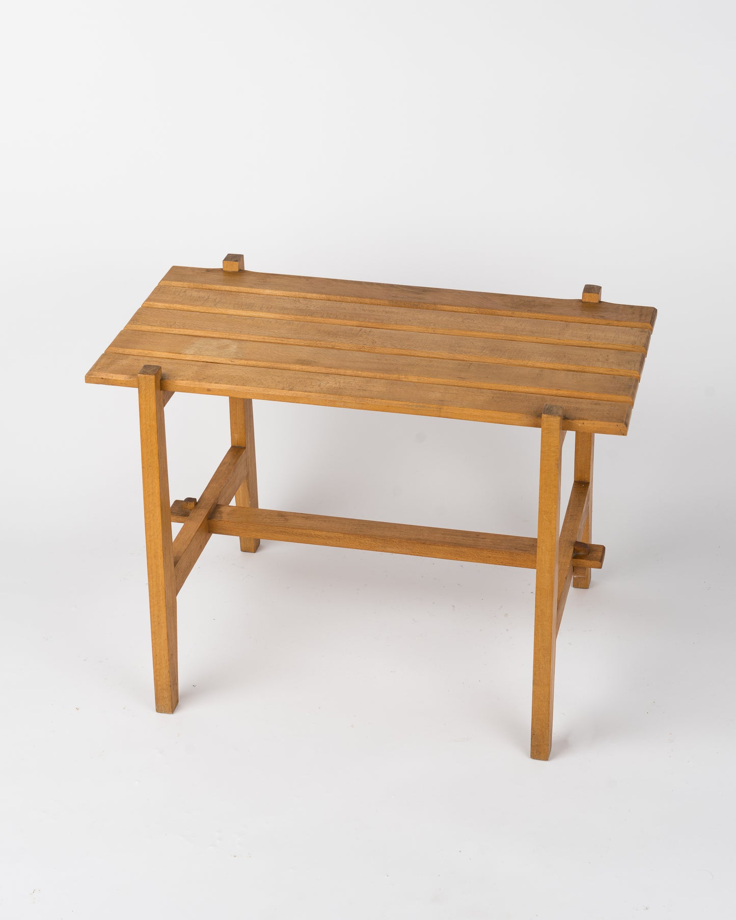 French Reconstruction Era Beech Slatted Side Table in the style of René Gabriel