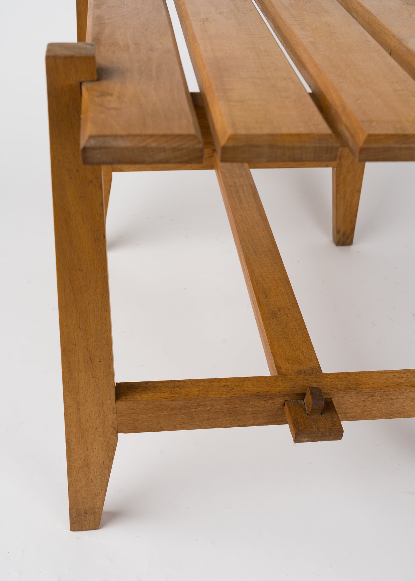 French Reconstruction Era Beech Slatted Side Table in the style of René Gabriel
