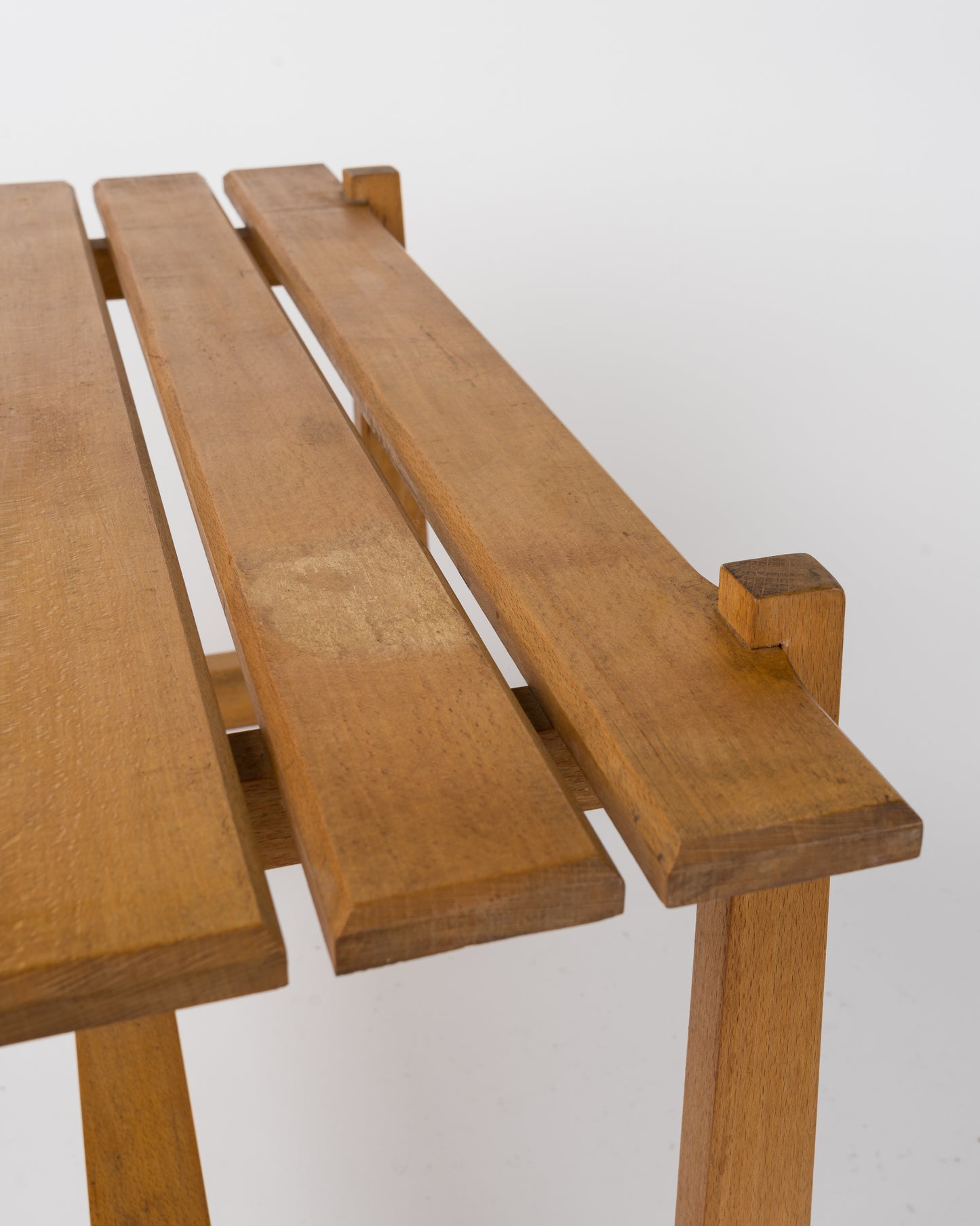 French Reconstruction Era Beech Slatted Side Table in the style of René Gabriel