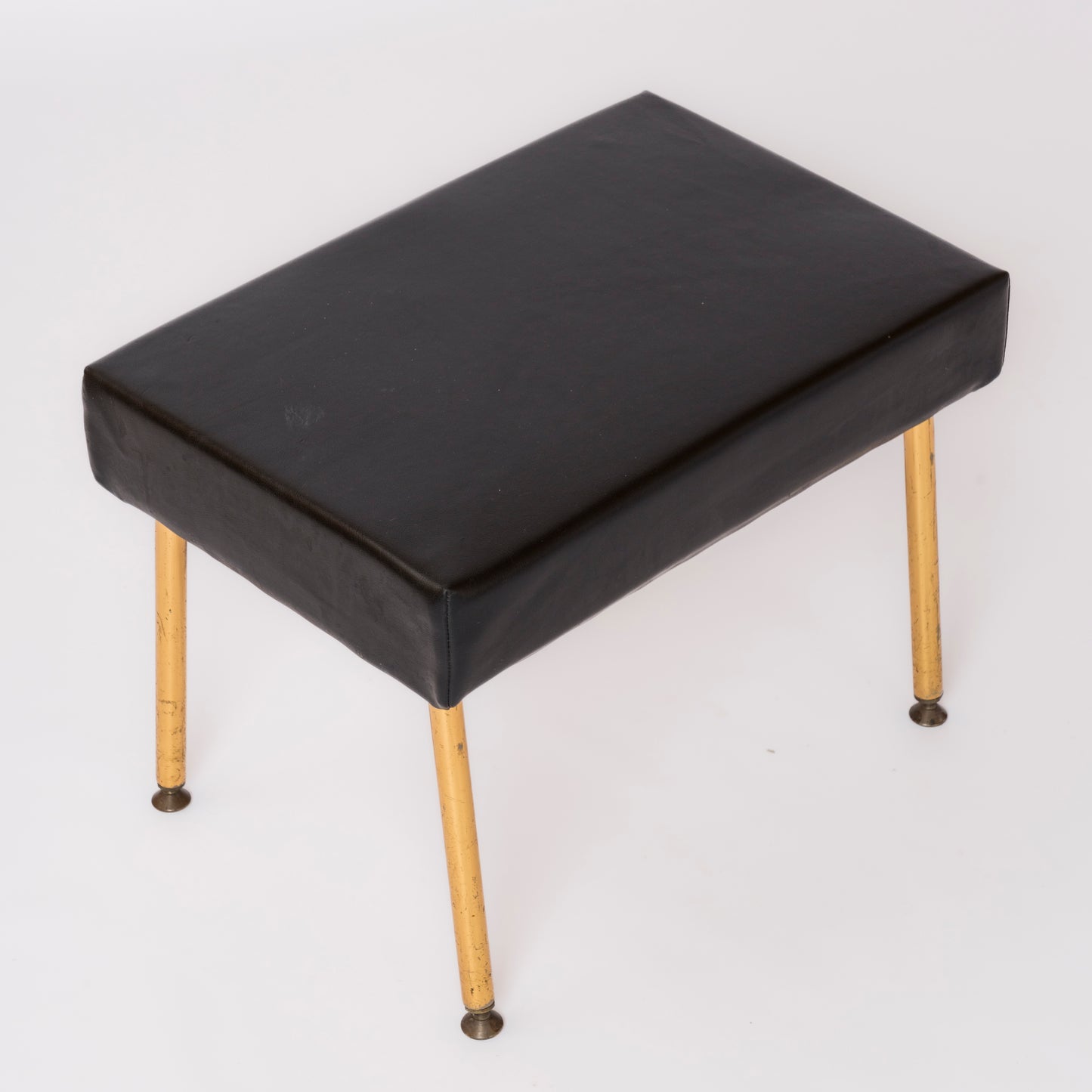 Pair or Vynil & Gilt Metal Ottomans by Airborne - France 1960's