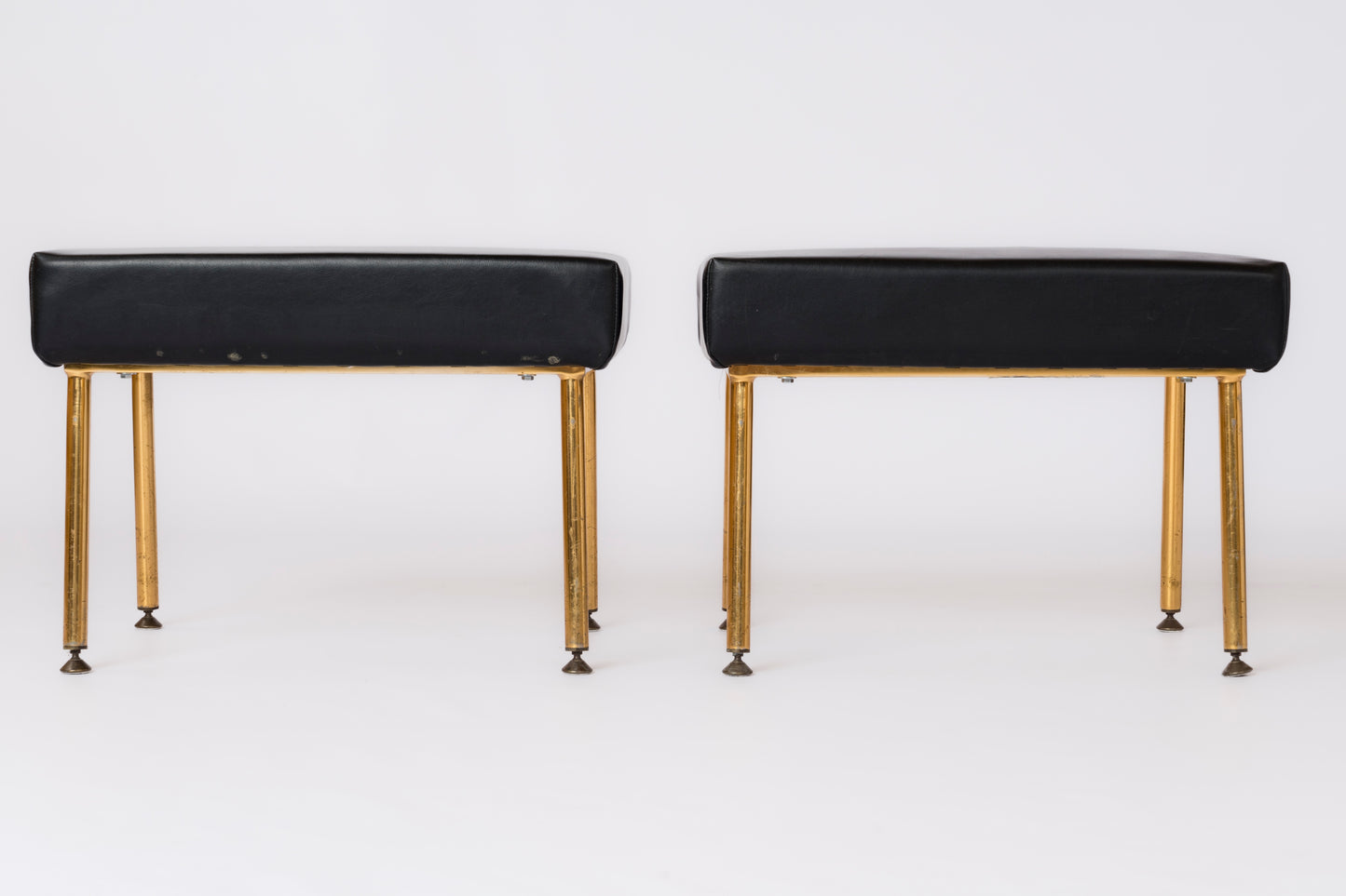 Pair or Vynil & Gilt Metal Ottomans by Airborne - France 1960's