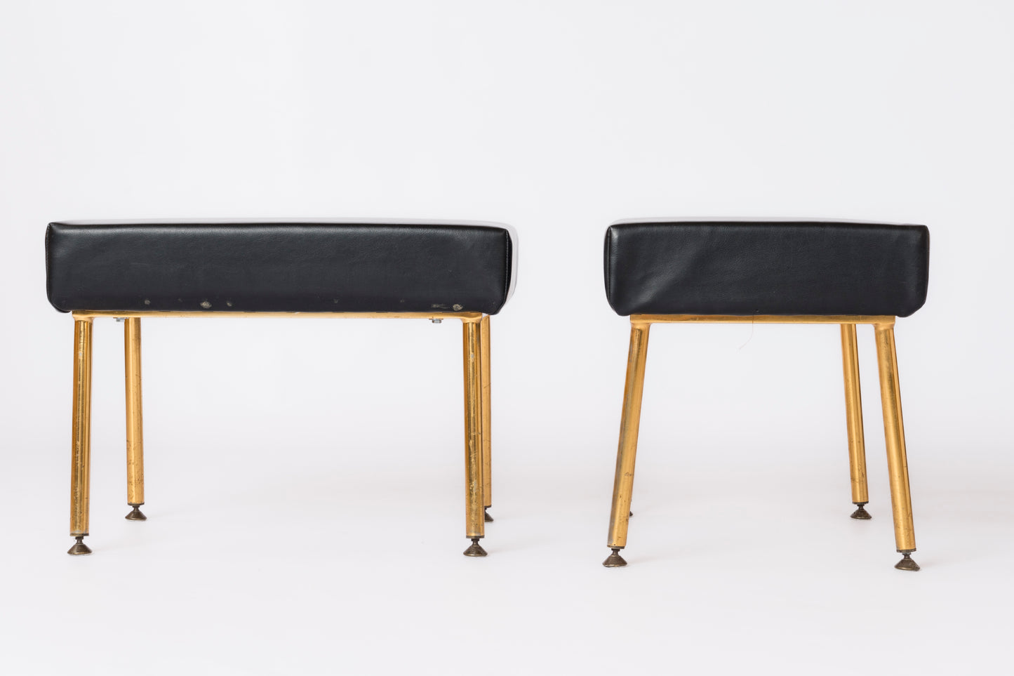 Pair or Vynil & Gilt Metal Ottomans by Airborne - France 1960's