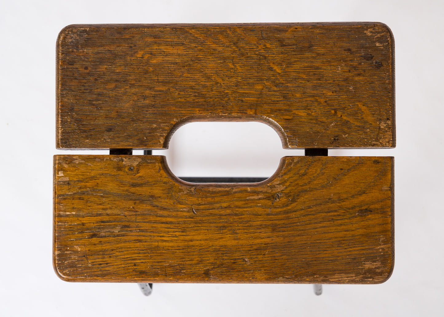 Modernist Iron & Oak Split Slats Stool - France 1960's