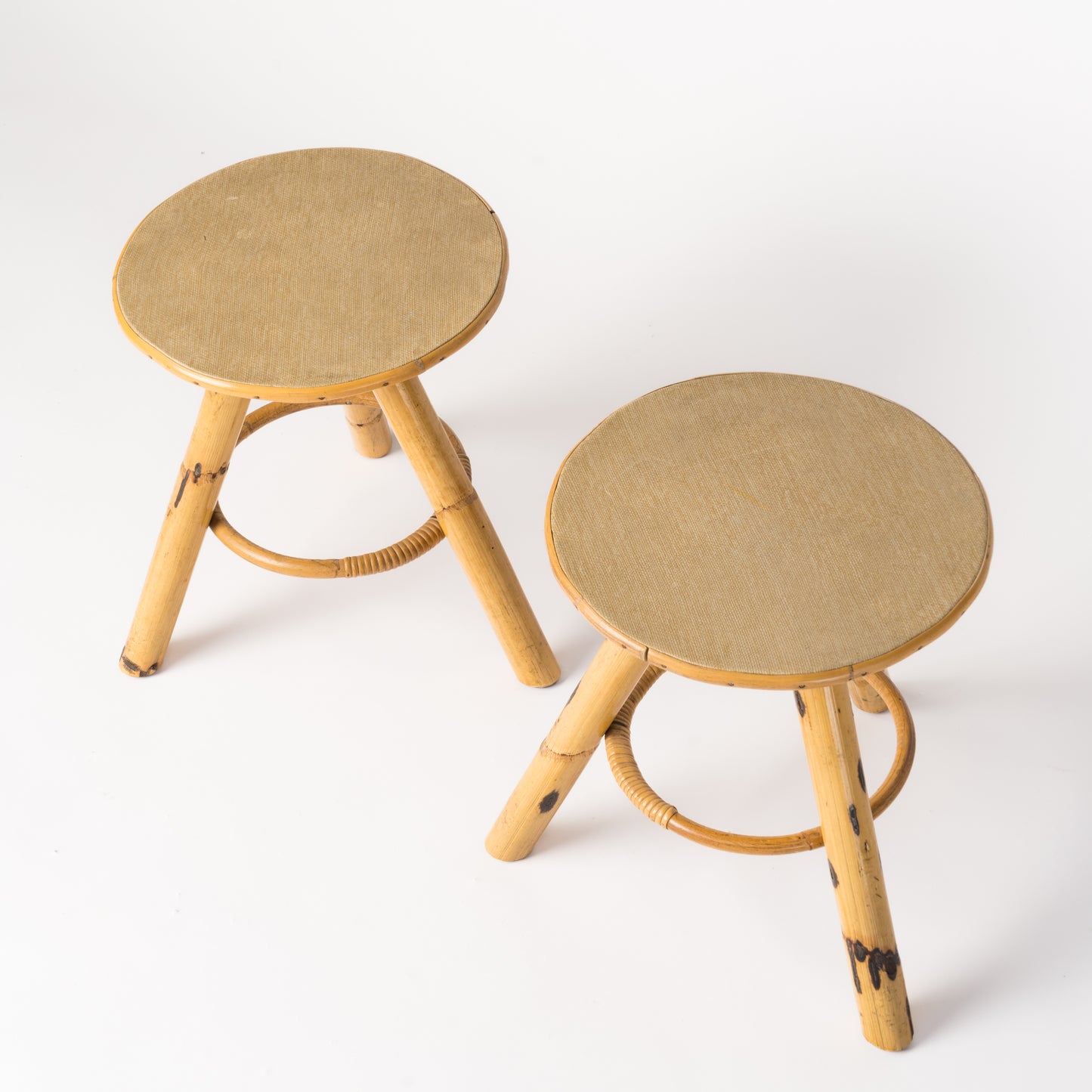Pair of Bamboo & Rattan Side Tables - France 1970's
