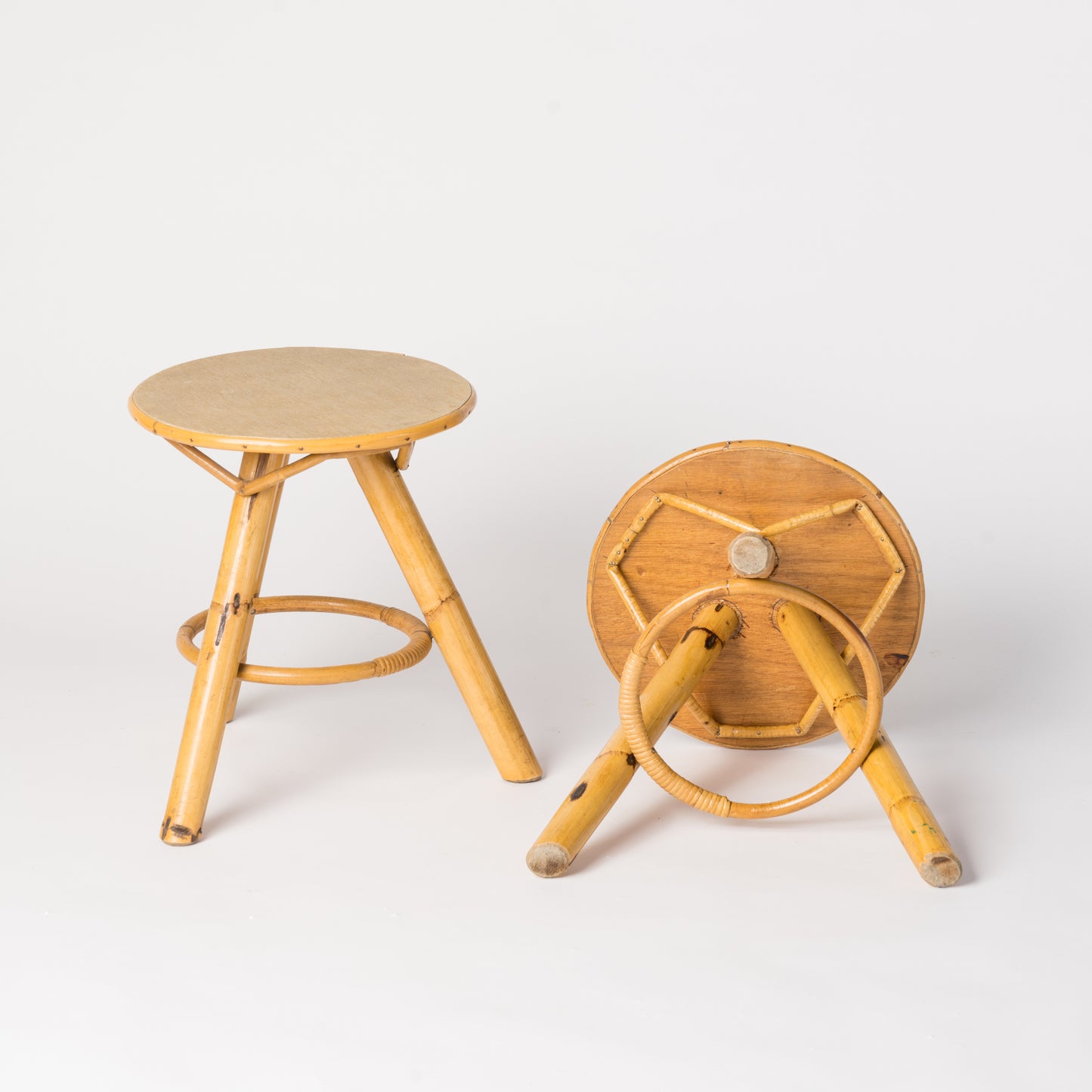 Pair of Bamboo & Rattan Side Tables - France 1970's