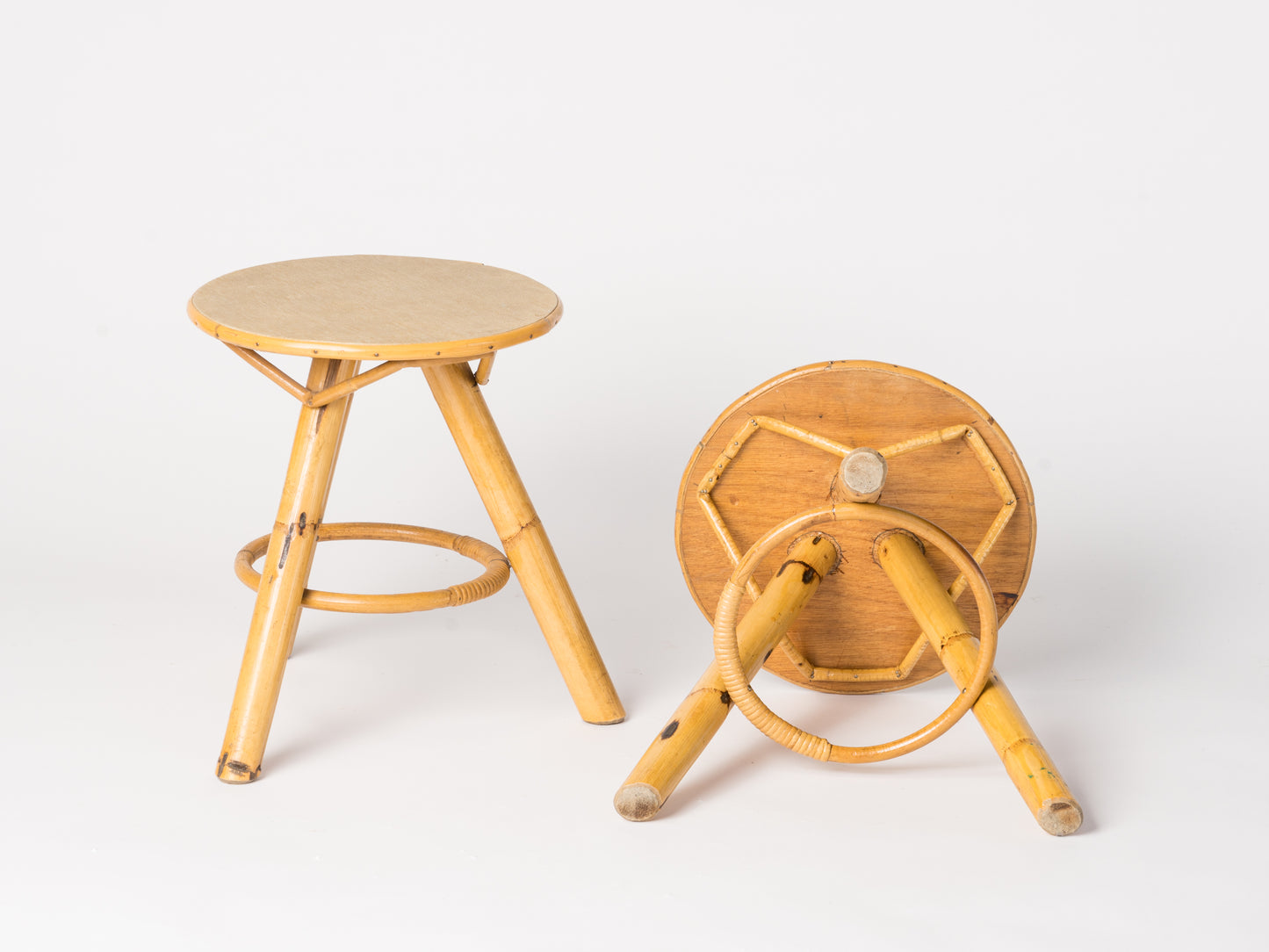 Pair of Bamboo & Rattan Side Tables - France 1970's