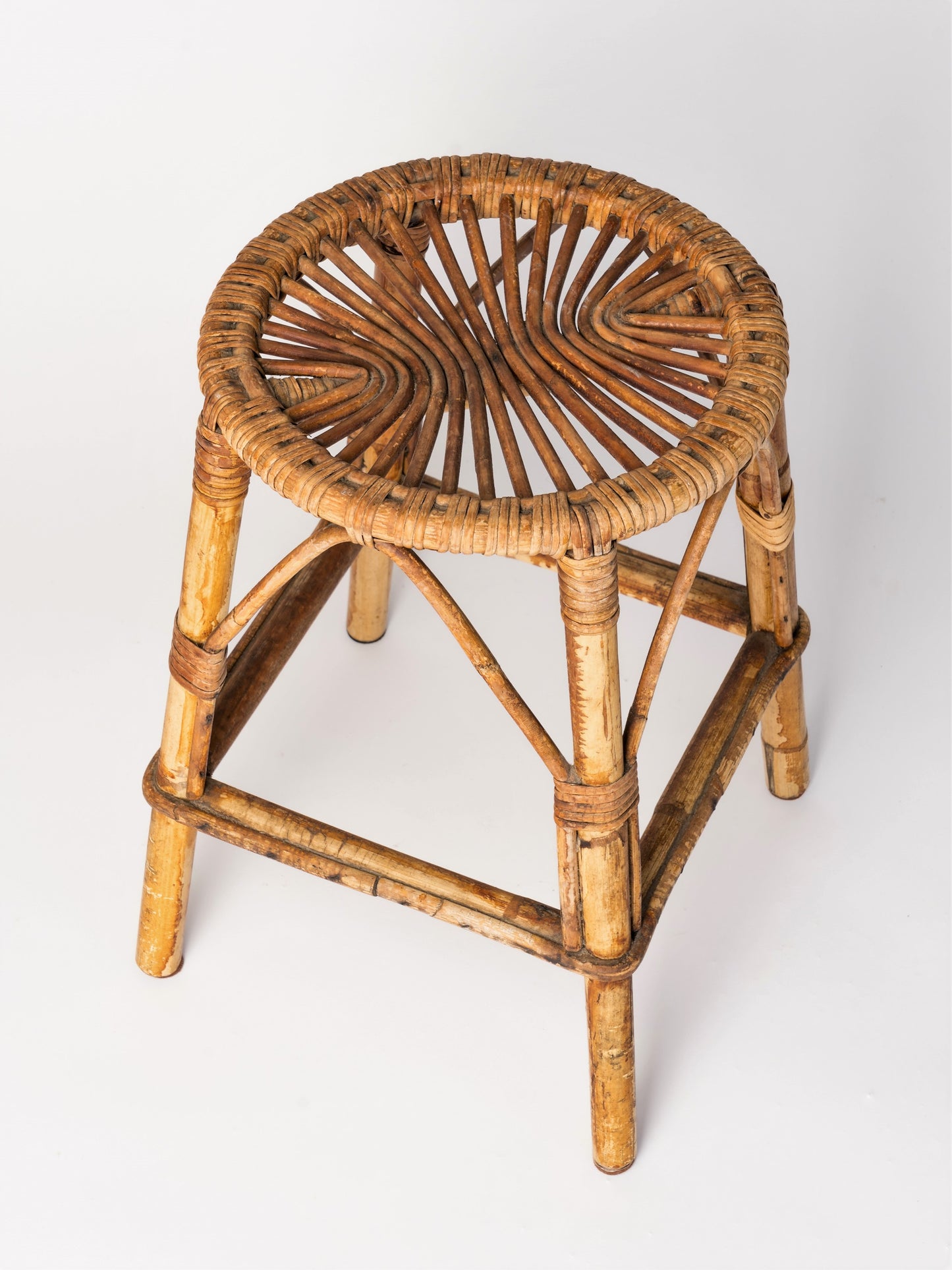 Shabby Chic Vime Rattan Stool, France, 1960's