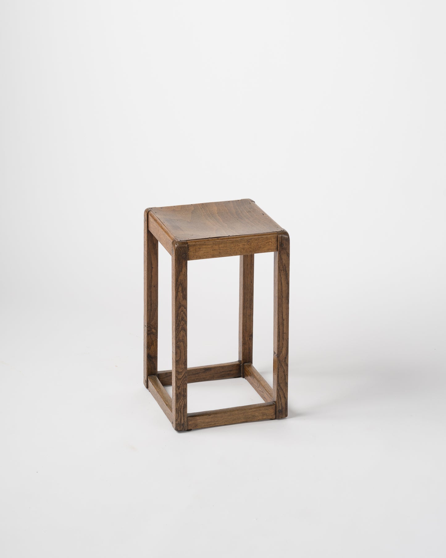 Minimalist Tinted Oak Studio Stool - France 1950s