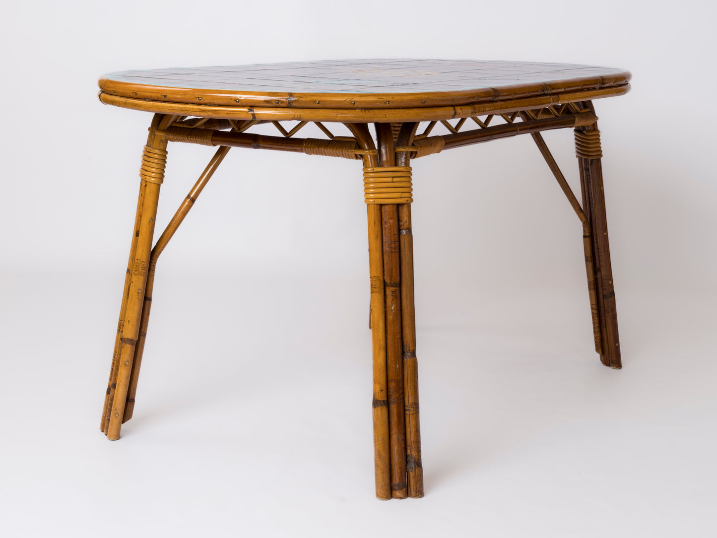 Ceramic Tiles & Rattan Dining Table by Adoux Minnet & Georges Chassin - 1960's