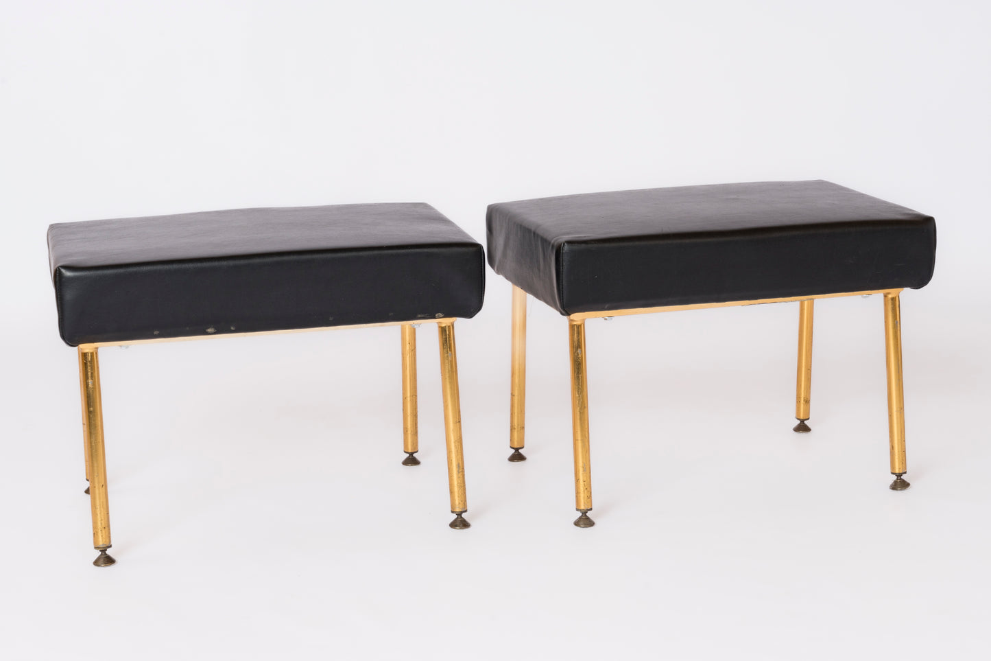 Pair or Vynil & Gilt Metal Ottomans by Airborne - France 1960's