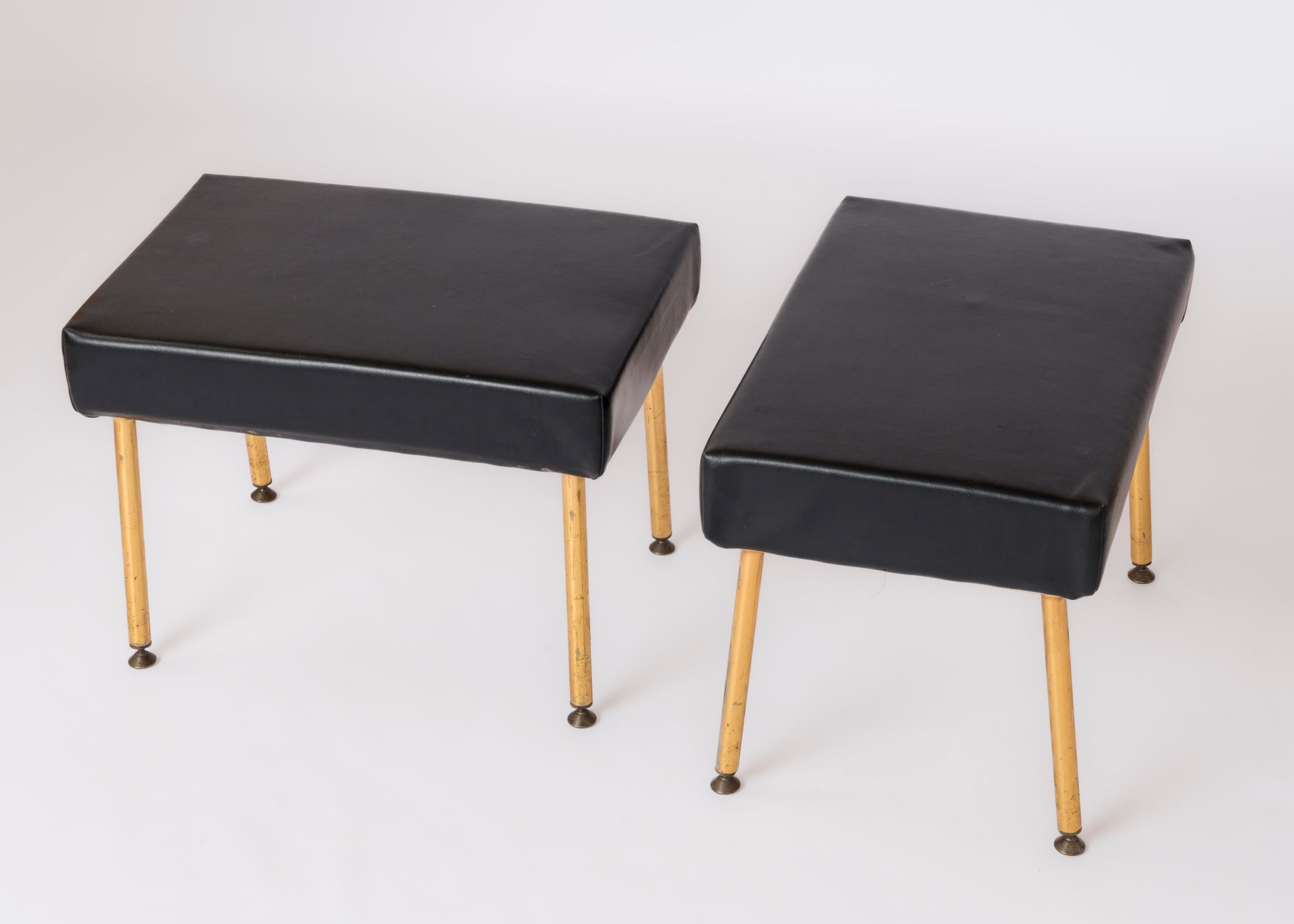 Pair or Vynil & Gilt Metal Ottomans by Airborne - France