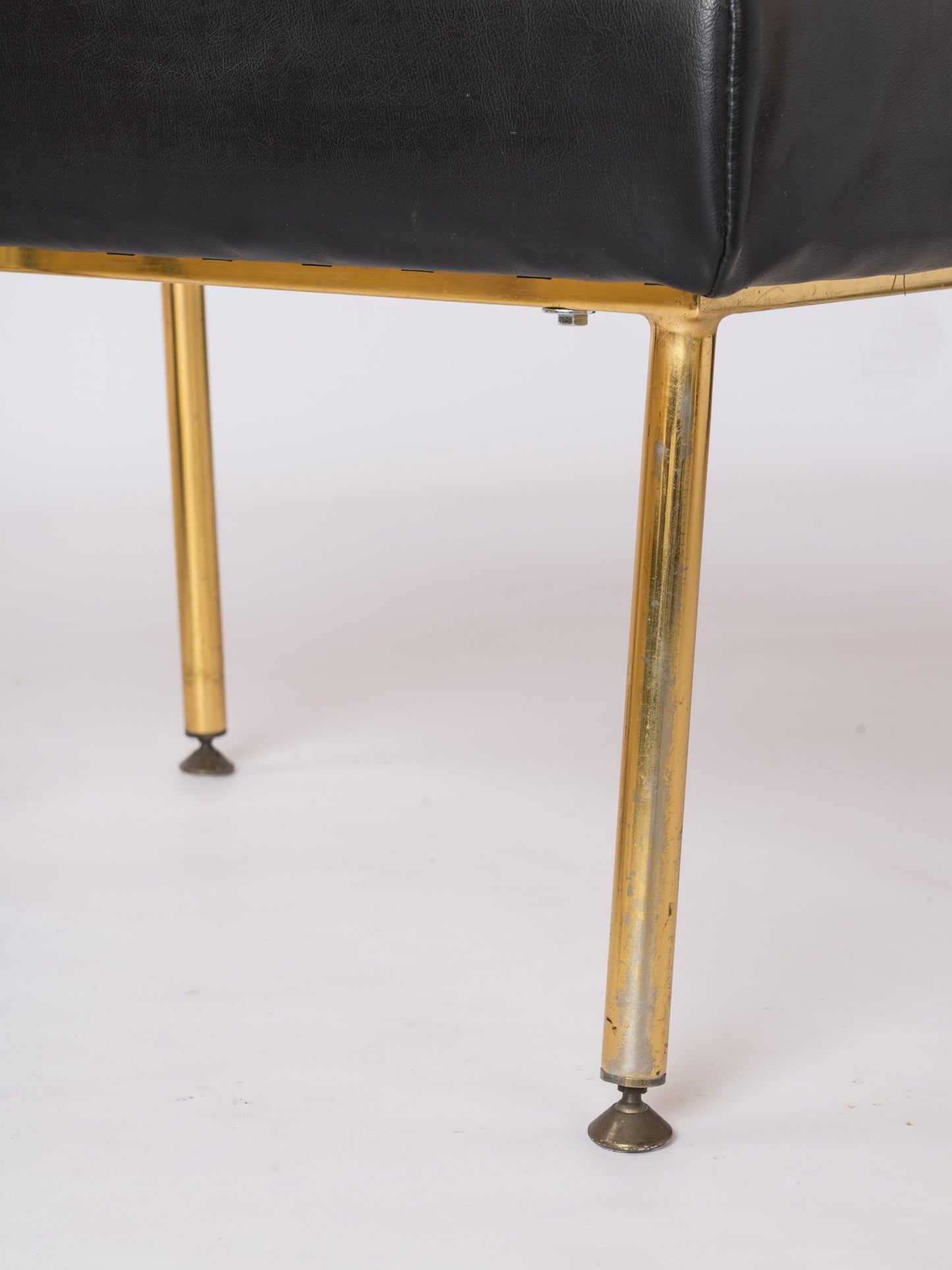 Pair or Vynil & Gilt Metal Ottomans by Airborne - France 1960's