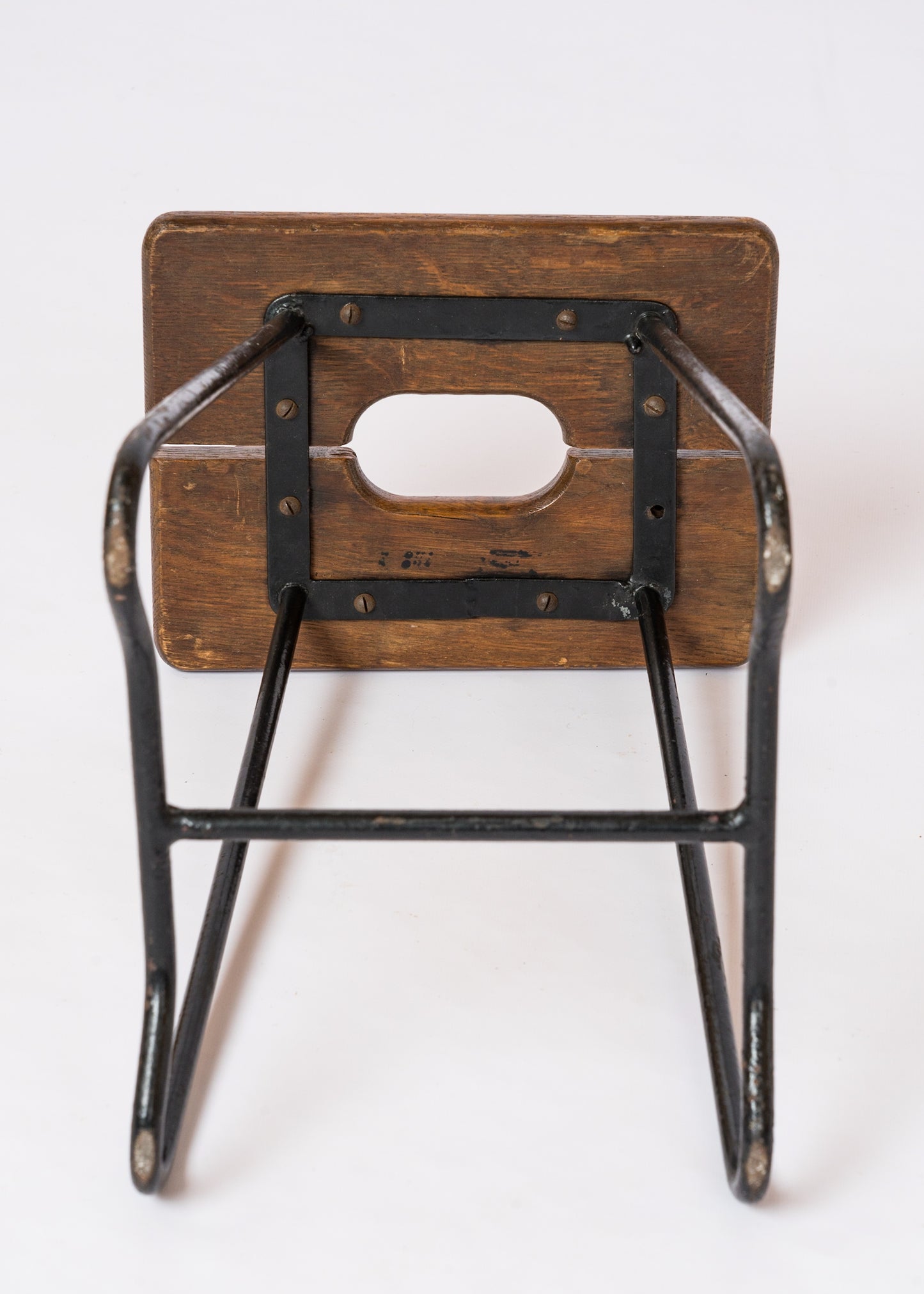 Modernist Iron & Oak Split Slats Stool - France 1960's