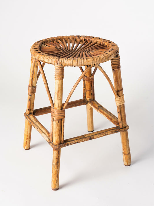 Shabby Chic Vime Rattan Stool, France, 1960's