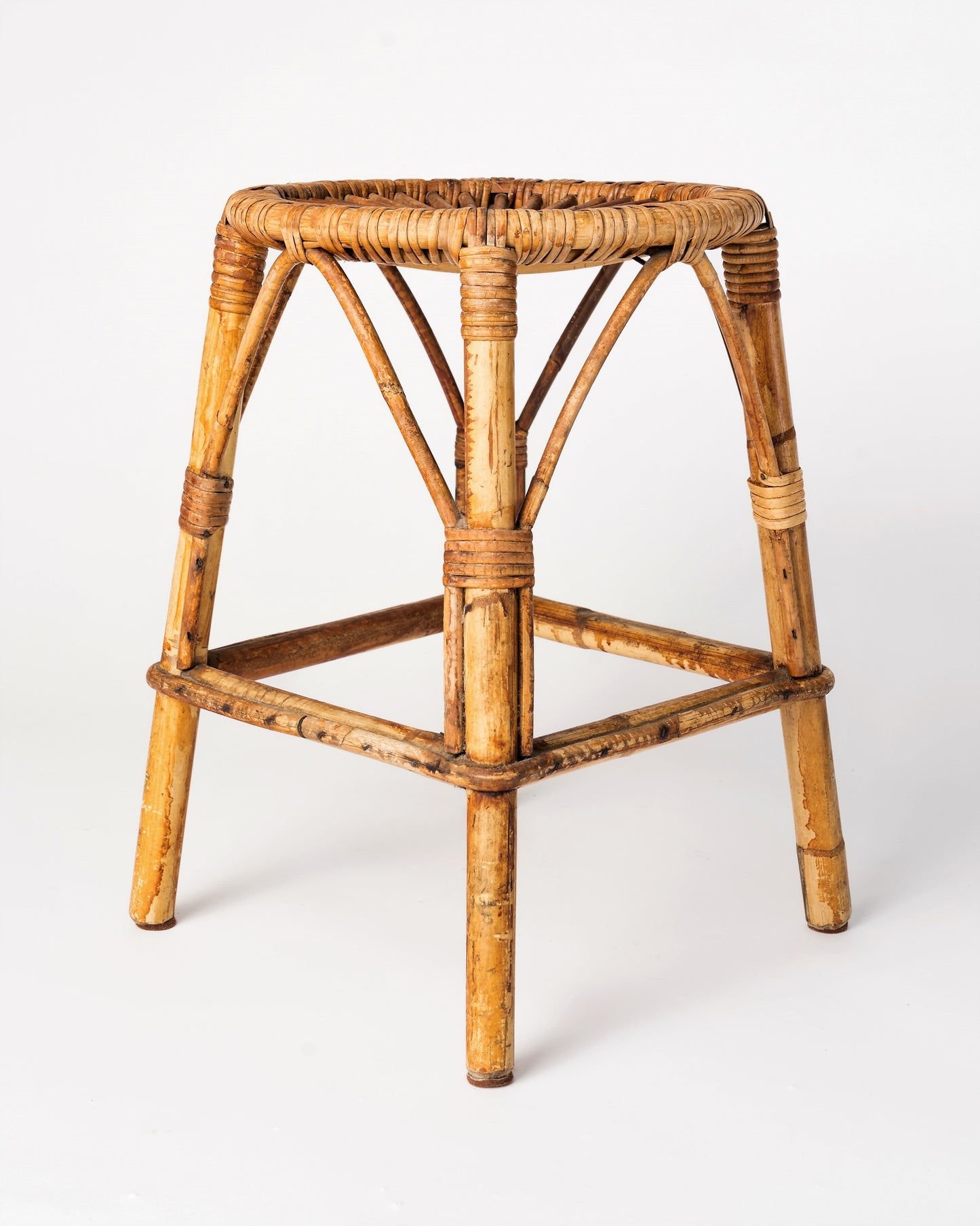 Shabby Chic Vime Rattan Stool, France, 1960's