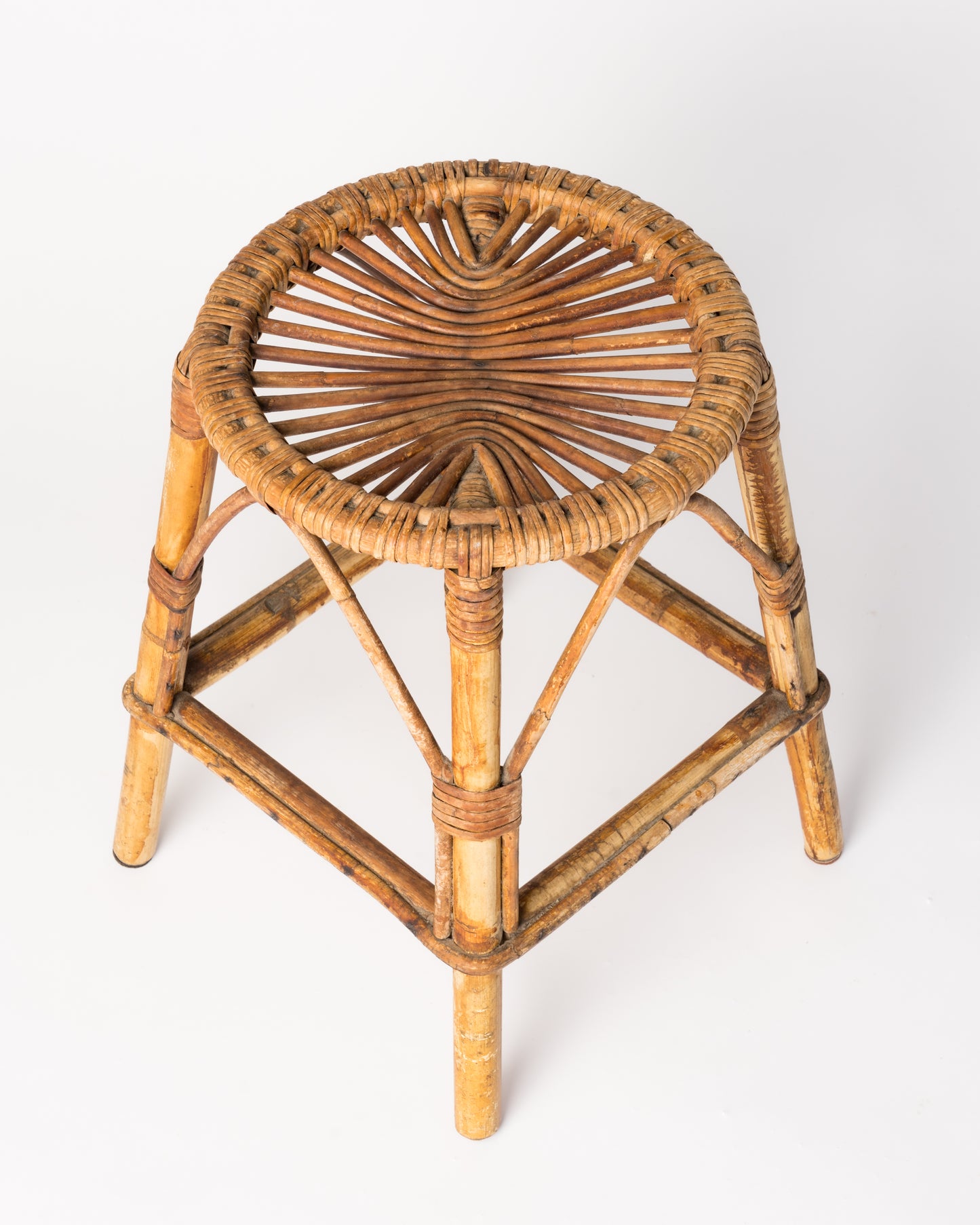 Shabby Chic Vime Rattan Stool, France, 1960's
