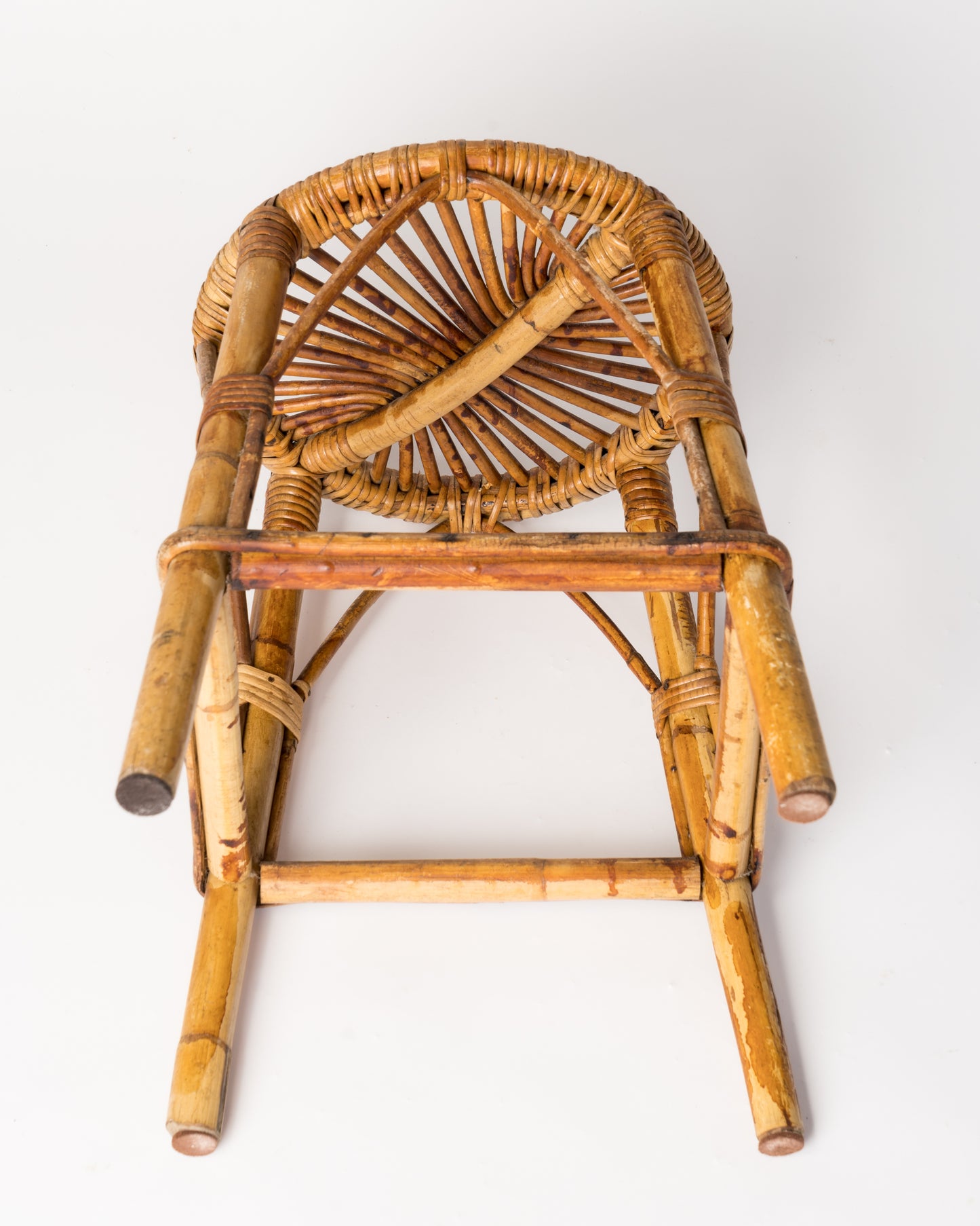 Shabby Chic Vime Rattan Stool, France, 1960's